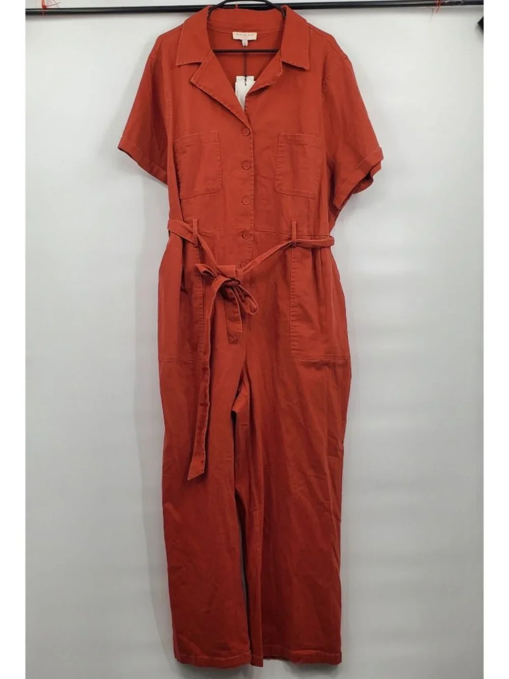 Skies Are Blue Cuffed Sleeve Button Front Belted Utility Jumpsuit Size 3X NWT